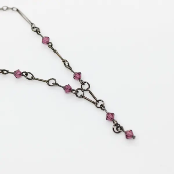 Unbranded Bohemian Mauve Beaded Dangle Pendant Necklace 18 in Tarnished
