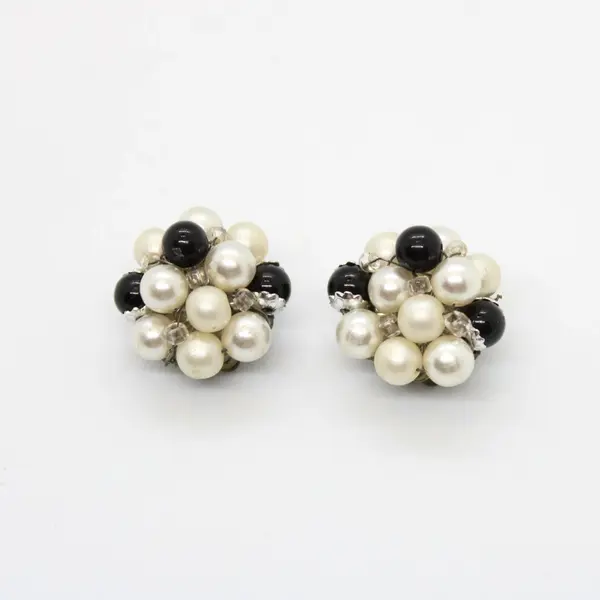 Faux Pearl Black Bead Cluster Clip-On Earrings Japan