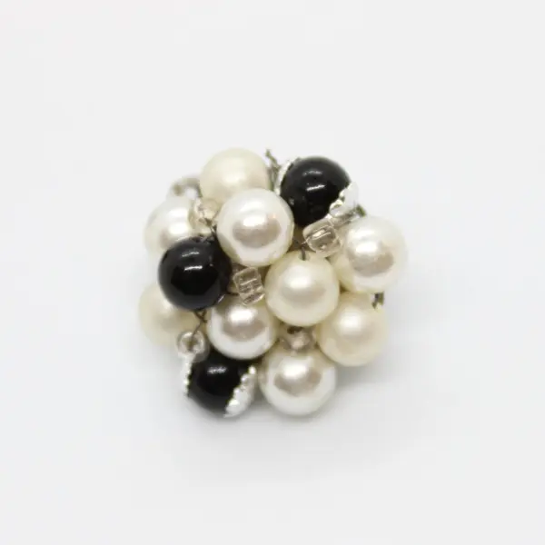 Faux Pearl Black Bead Cluster Clip-On Earrings Japan