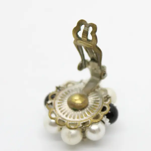 Faux Pearl Black Bead Cluster Clip-On Earrings Japan