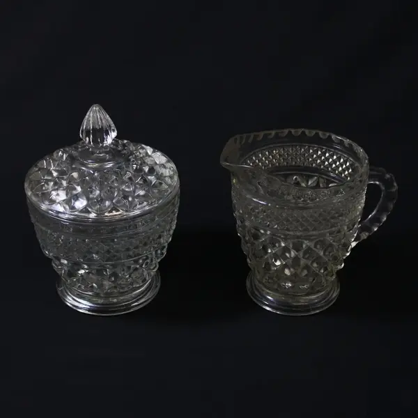 Vintage Anchor Hocking Wexford Crystal Lidded Sugar Bowl And Creamer