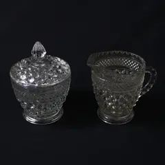 Vintage Anchor Hocking Wexford Crystal Lidded Sugar Bowl And Creamer