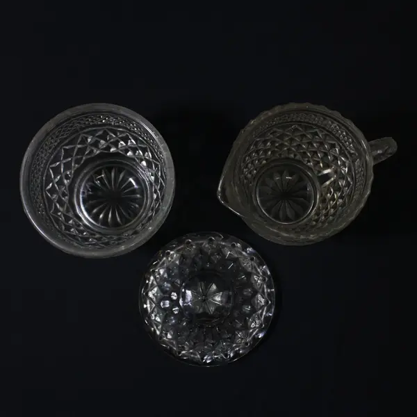 Vintage Anchor Hocking Wexford Crystal Lidded Sugar Bowl And Creamer