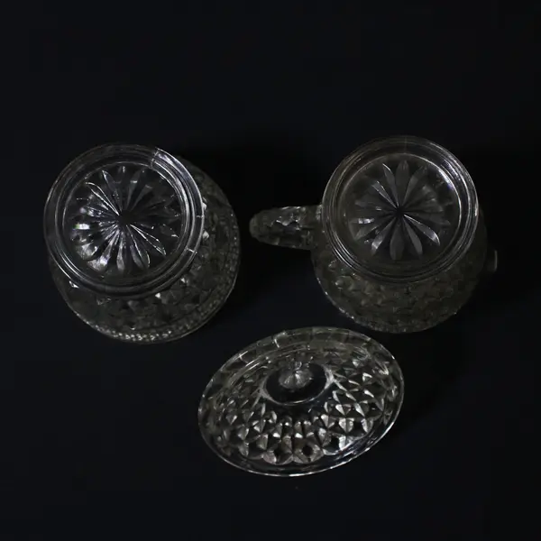 Vintage Anchor Hocking Wexford Crystal Lidded Sugar Bowl And Creamer