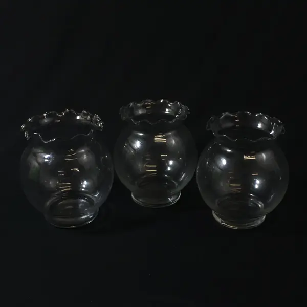 Lot of 3 Clear Glass Ruffled Crimped Rim Ivy Vases 5.25"