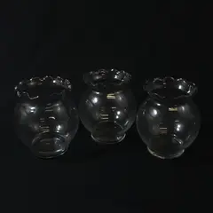 Lot of 3 Clear Glass Ruffled Crimped Rim Ivy Vases 5.25"