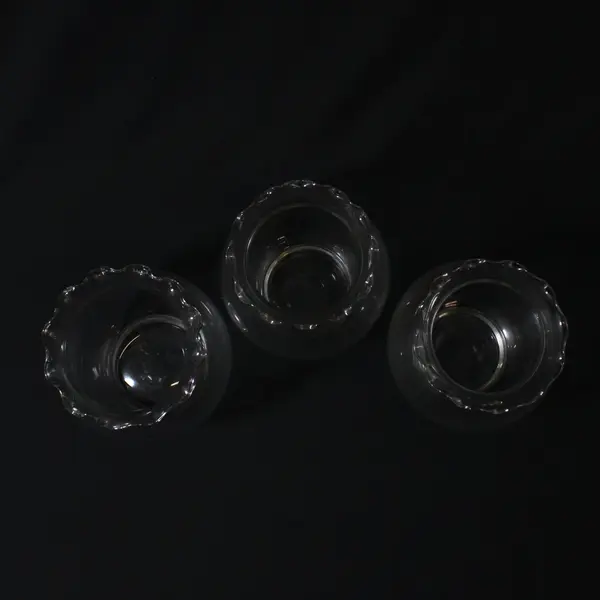 Lot of 3 Clear Glass Ruffled Crimped Rim Ivy Vases 5.25"