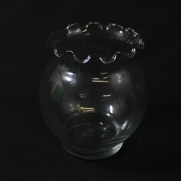 Lot of 3 Clear Glass Ruffled Crimped Rim Ivy Vases 5.25"