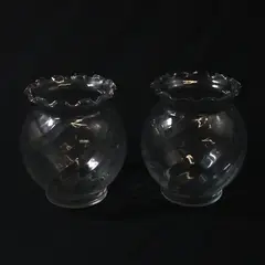 Lot of 2 Clear Spiral Glass Ivy Bowl Vases Ruffled Rim 5.5 in