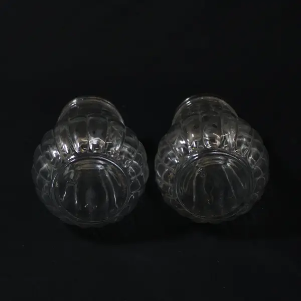 Lot of 2 Ribbed Glass Seasoning Shakers Silver Tone Lids Parmesan Red Pepper
