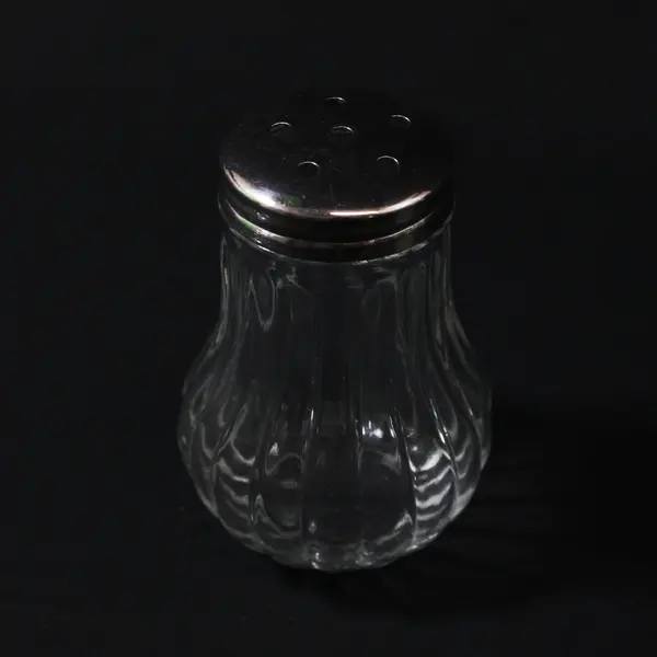 Lot of 2 Ribbed Glass Seasoning Shakers Silver Tone Lids Parmesan Red Pepper