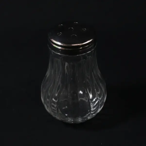 Lot of 2 Ribbed Glass Seasoning Shakers Silver Tone Lids Parmesan Red Pepper