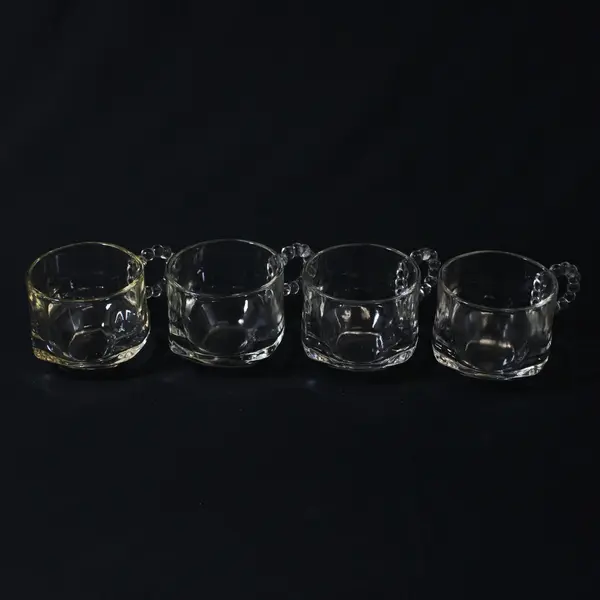 Hazel Atlas 1305 Ribbed Glass Beaded Handle Cups Set of 4