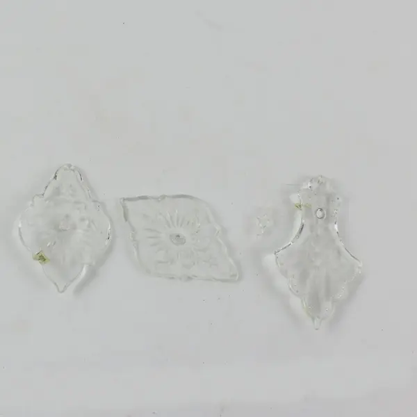 Lot of 3 Vintage Clear Pressed Etched Ornaments Pendants