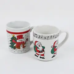 Pair of Christmas Coffee Mugs Snowman Santa Musical Notes Holiday Cups