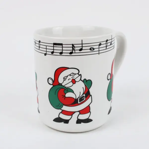 Pair of Christmas Coffee Mugs Snowman Santa Musical Notes Holiday Cups