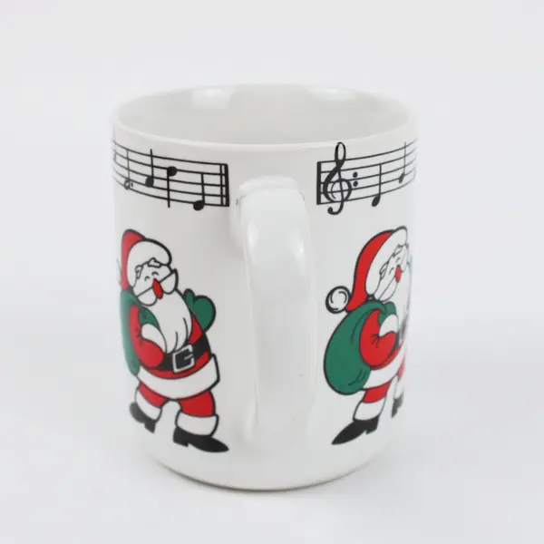 Pair of Christmas Coffee Mugs Snowman Santa Musical Notes Holiday Cups