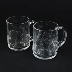Arcoroc France Christmas Glass Mugs Set of 2 Clear Holiday Cups
