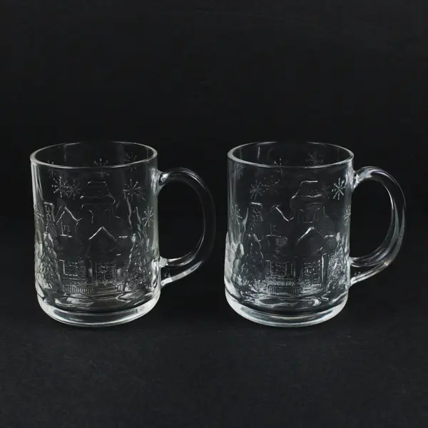 Arcoroc France Christmas Glass Mugs Set of 2 Clear Holiday Cups