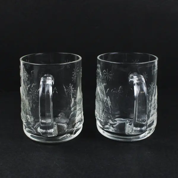 Arcoroc France Christmas Glass Mugs Set of 2 Clear Holiday Cups