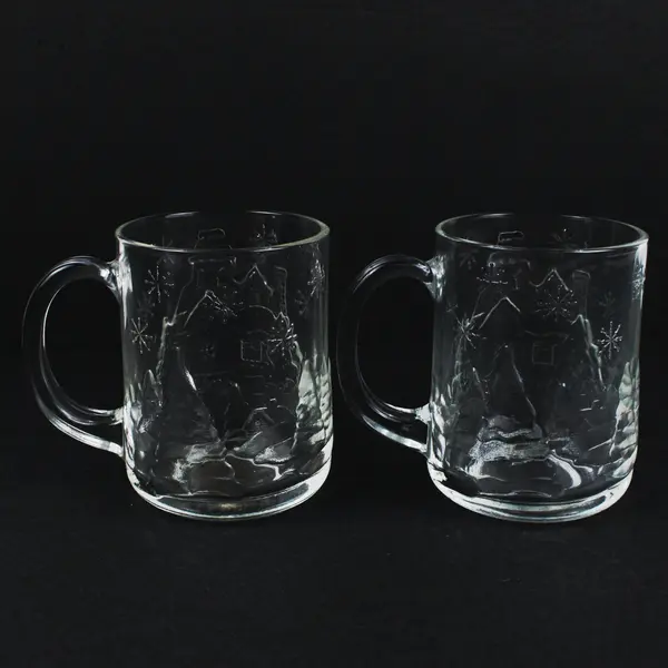 Arcoroc France Christmas Glass Mugs Set of 2 Clear Holiday Cups