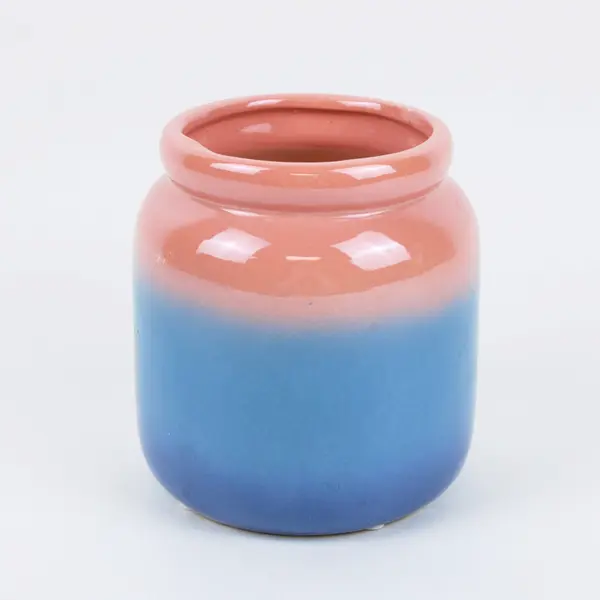 Pink Blue Ombre Glazed Ceramic Round Vase Home Decor