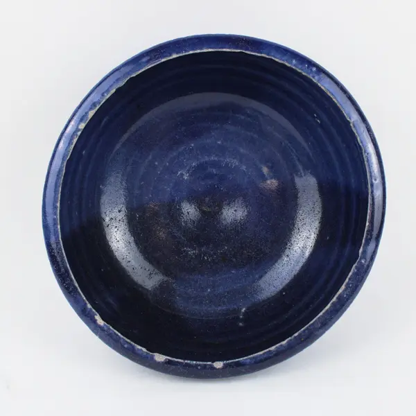 Handmade Blue Glazed Ceramic Bowl Deep Round Serving Dish
