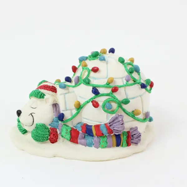 Roman Inc Ceramic Polar Bear Igloo Christmas Figurine