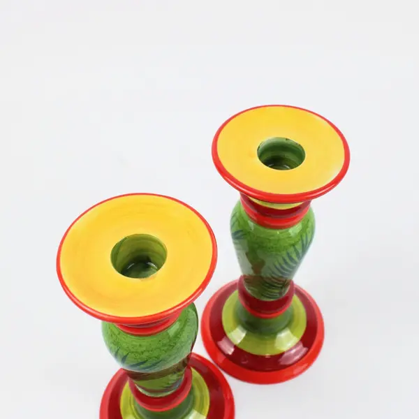 Department 56 Palm Leaf Taper Candlestick Holders Pair Red Green