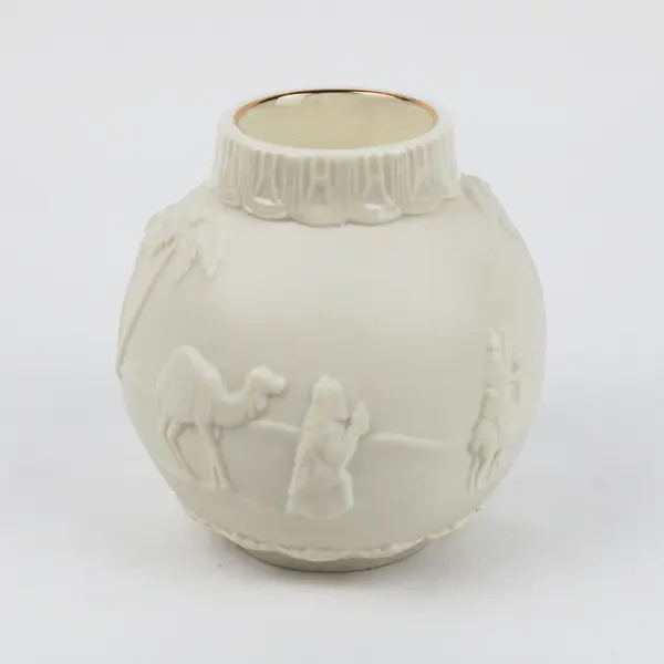 Lenox Ornamental Glow Nativity Votive Candle Holder White Glazed Gold Trim