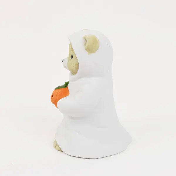 Homco Halloween Bear Ghost Figurine Holding Jack O Lantern Pumpkin