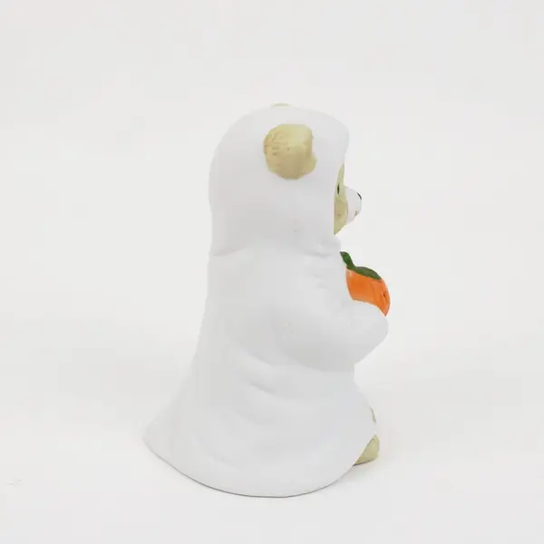 Homco Halloween Bear Ghost Figurine Holding Jack O Lantern Pumpkin