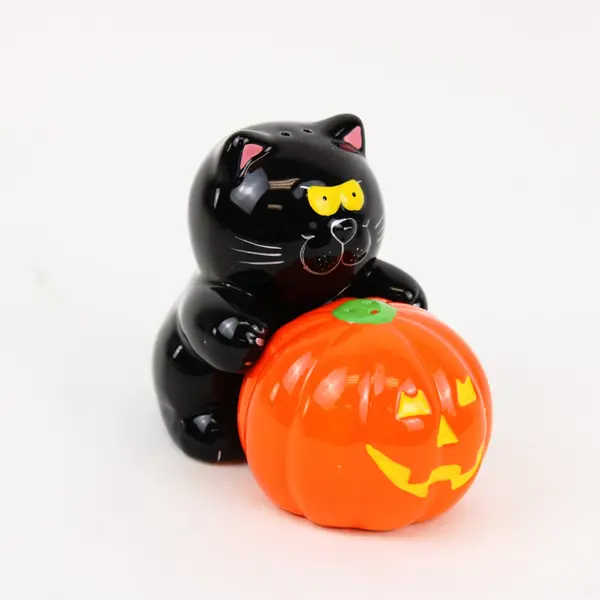 Russ Halloween Black Cat Jack-O-Lantern Salt & Pepper Shaker Set