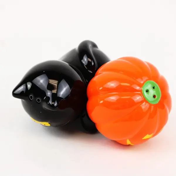 Russ Halloween Black Cat Jack-O-Lantern Salt & Pepper Shaker Set