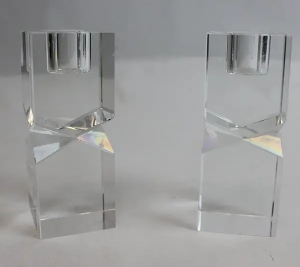 Oleg Cassini Clear Crystal Geometric Candle Holders Set of 2