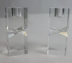 Oleg Cassini Clear Crystal Geometric Candle Holders Set of 2