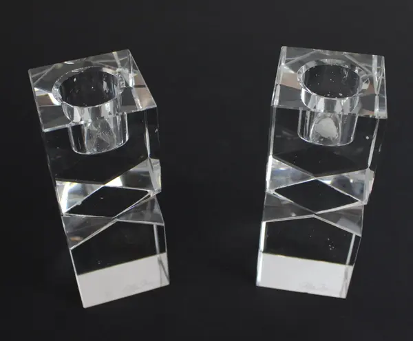 Oleg Cassini Clear Crystal Geometric Candle Holders Set of 2