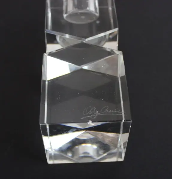 Oleg Cassini Clear Crystal Geometric Candle Holders Set of 2