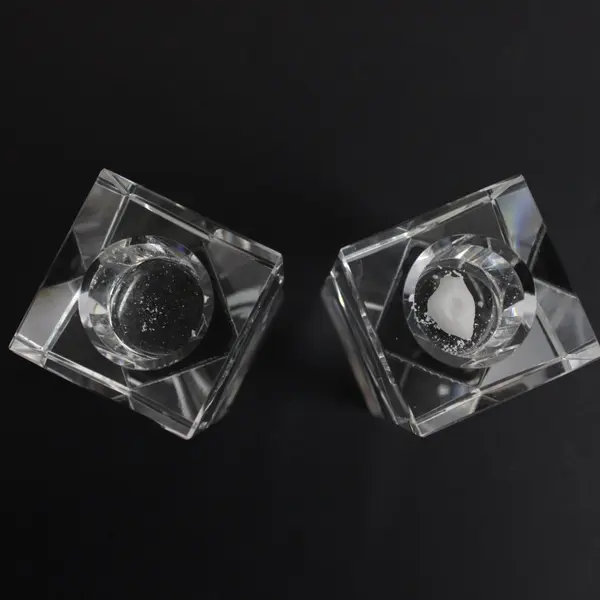 Oleg Cassini Clear Crystal Geometric Candle Holders Set of 2