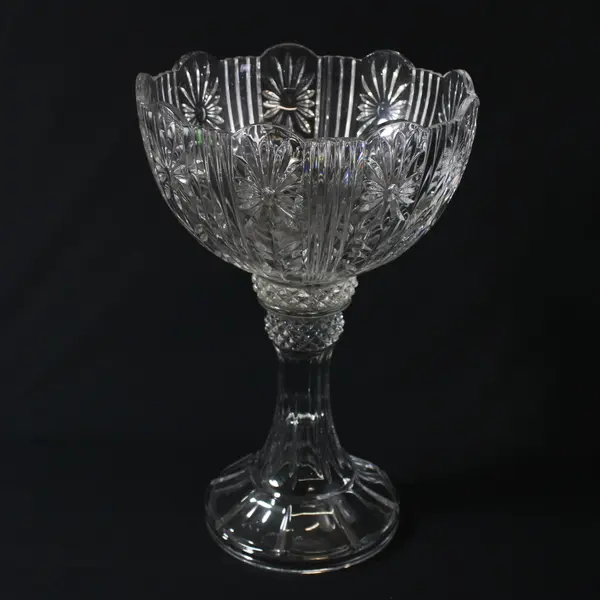 Shannon Pedestal Lead Crystal Fruit Bowl Floral Pattern Slovenia 14 Inch