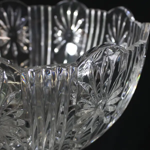 Shannon Pedestal Lead Crystal Fruit Bowl Floral Pattern Slovenia 14 Inch