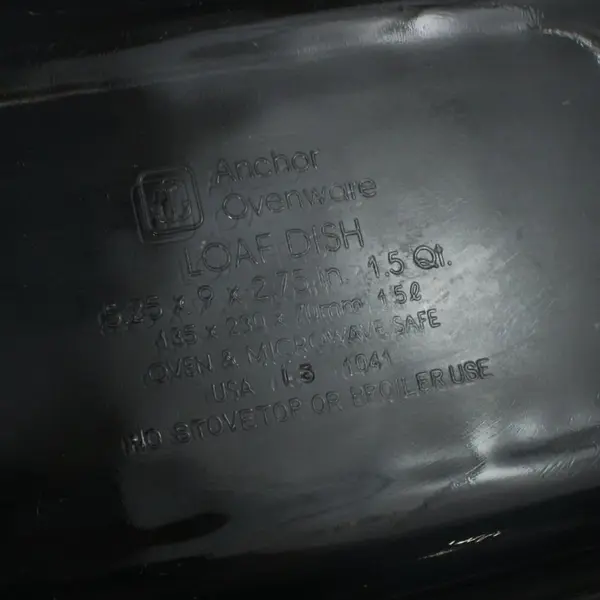 Anchor Ovenware 1041 Glass Loaf Dish 1.5 Qt USA Integrated Handles