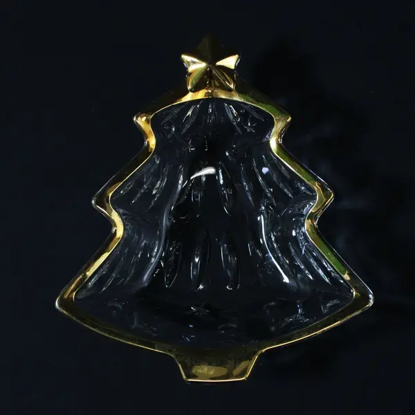 Studio Nova Yuletide Spirit Glass Christmas Tree Candy Dish Gold Trim