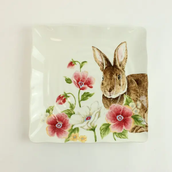 Floral Bunny Square Salad Plate Easter