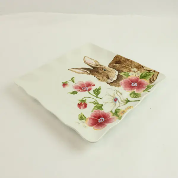 Floral Bunny Square Salad Plate Easter