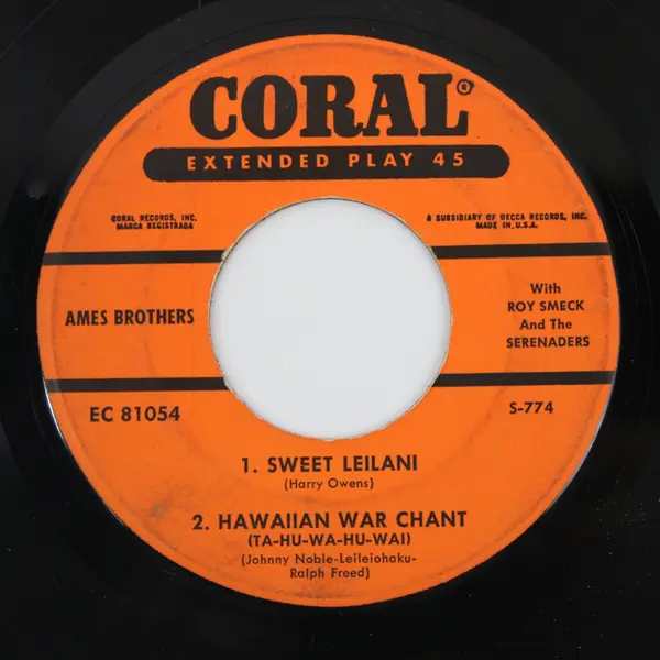 Ames Brothers Coral 7" 45 RPM EP To You Sweetheart Aloha Sweet Leilani