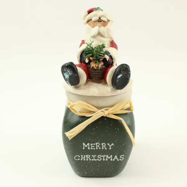 Crazy Mountain Santa Christmas Candle Holder Black Vessel 5.75in
