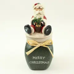 Crazy Mountain Santa Christmas Candle Holder Black Vessel 5.75in