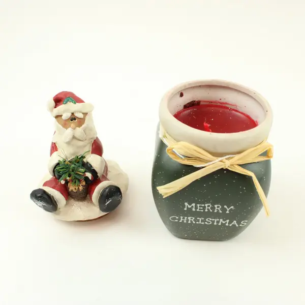 Crazy Mountain Santa Christmas Candle Holder Black Vessel 5.75in
