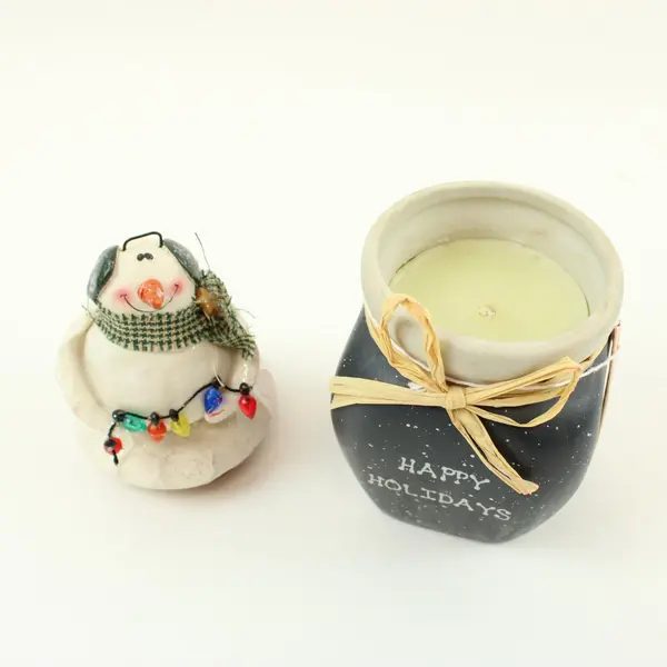 Crazy Mountain Snowman Happy Holidays Candle Holder
